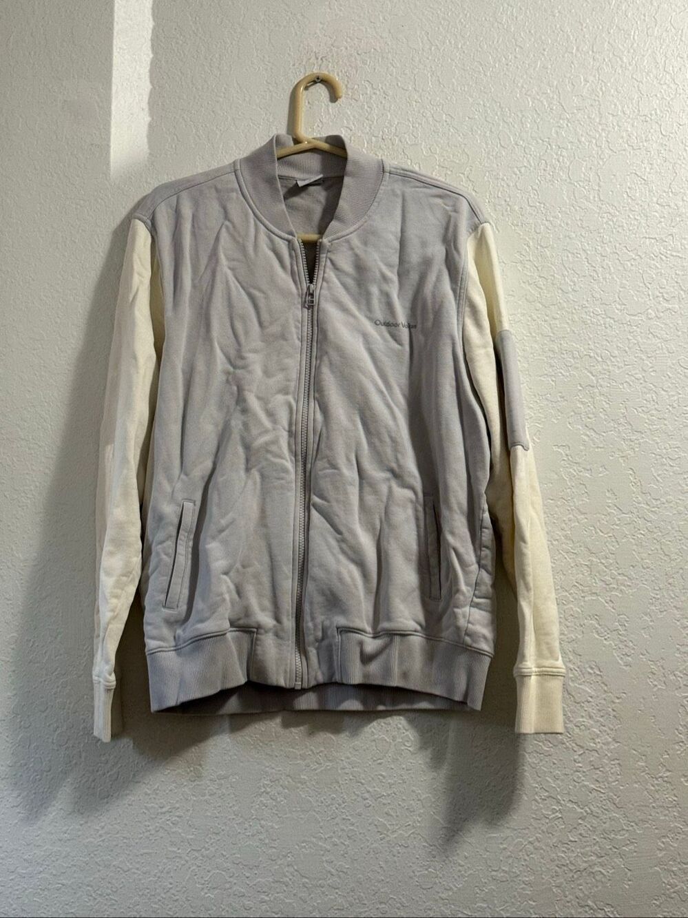 Outdoor Voices Women’s XL Cotton Terry Pickup Bomber Jacket Blue White